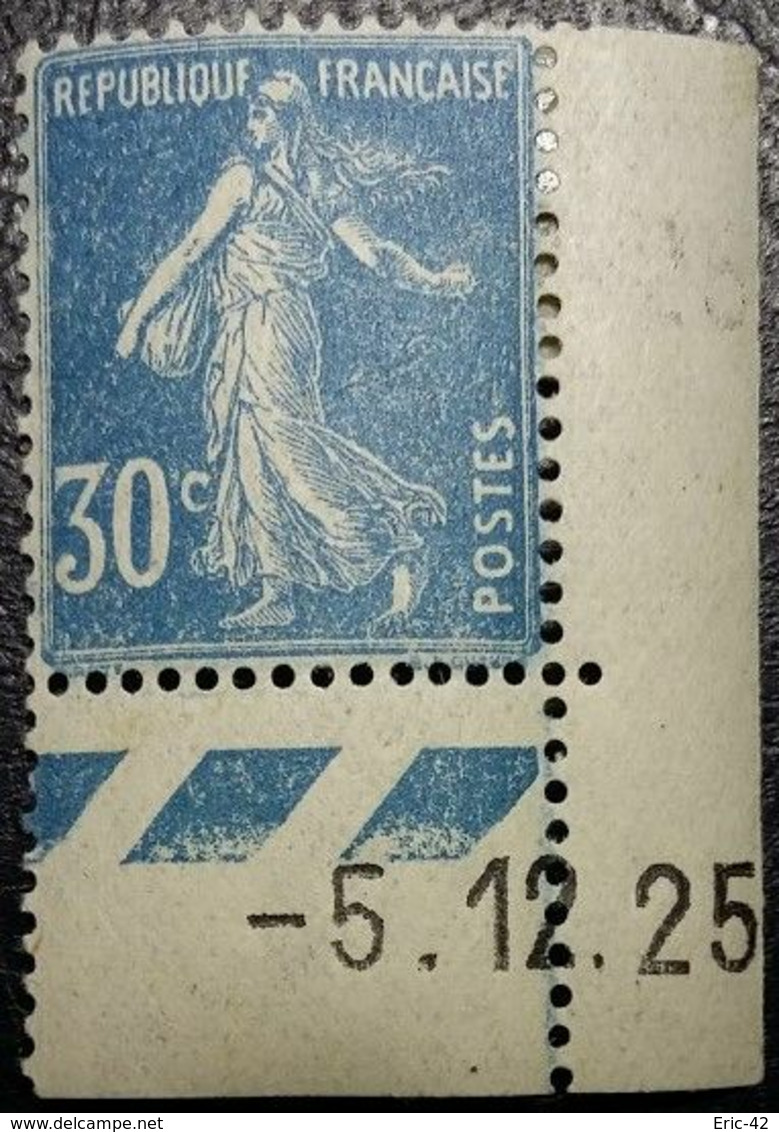 N° 192 Rare Semeuse 30c. Bleu. Neuf* (MLH). Coin Daté Du 5/12/1925. TB - ....-1929