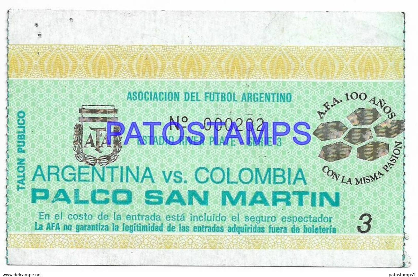 142382 ARGENTINA VS COLOMBIA SPORTS SOCCER FUTBOL ESTADIO RIVER PLATE TICKET ENTRADA NO POSTAL POSTCARD - Fútbol