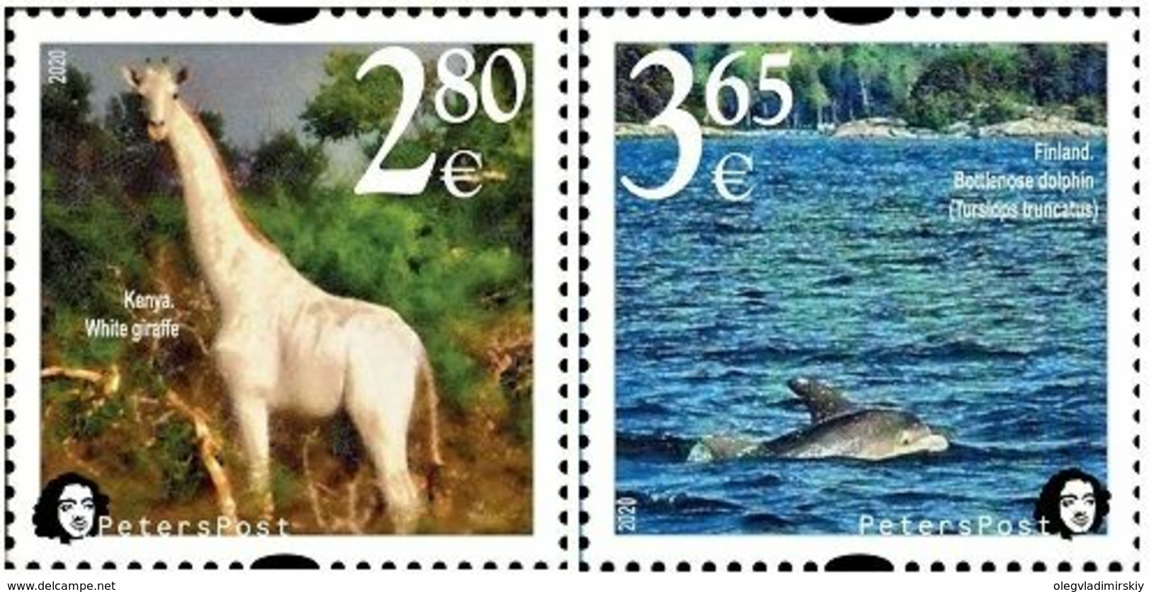Finland. Peterspost. Fauna. Wild Life. "Memorable Facts", White Giraffe And Bottlenose Dolphin, 2020, Set Of 2 Stamps - Neufs