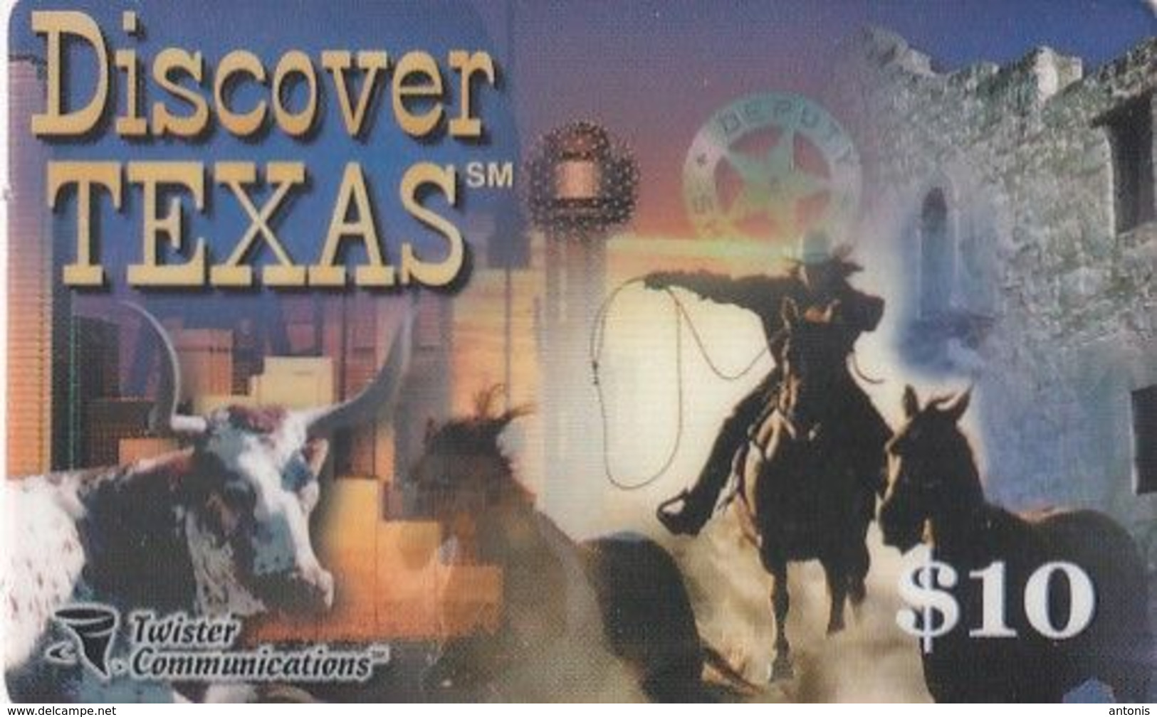 USA - Horses & Cow, Discover Texas, Twister Comm Prepaid Card $10, Used - Other & Unclassified