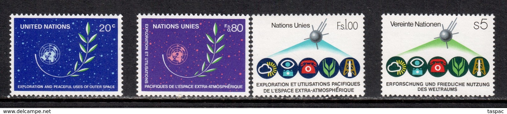 United Nations 1982 New York Mi# 396; Geneva 107-108; Vienna 26 ** MNH - Exploration And Peaceful Uses Of Outer Space - América Del Norte