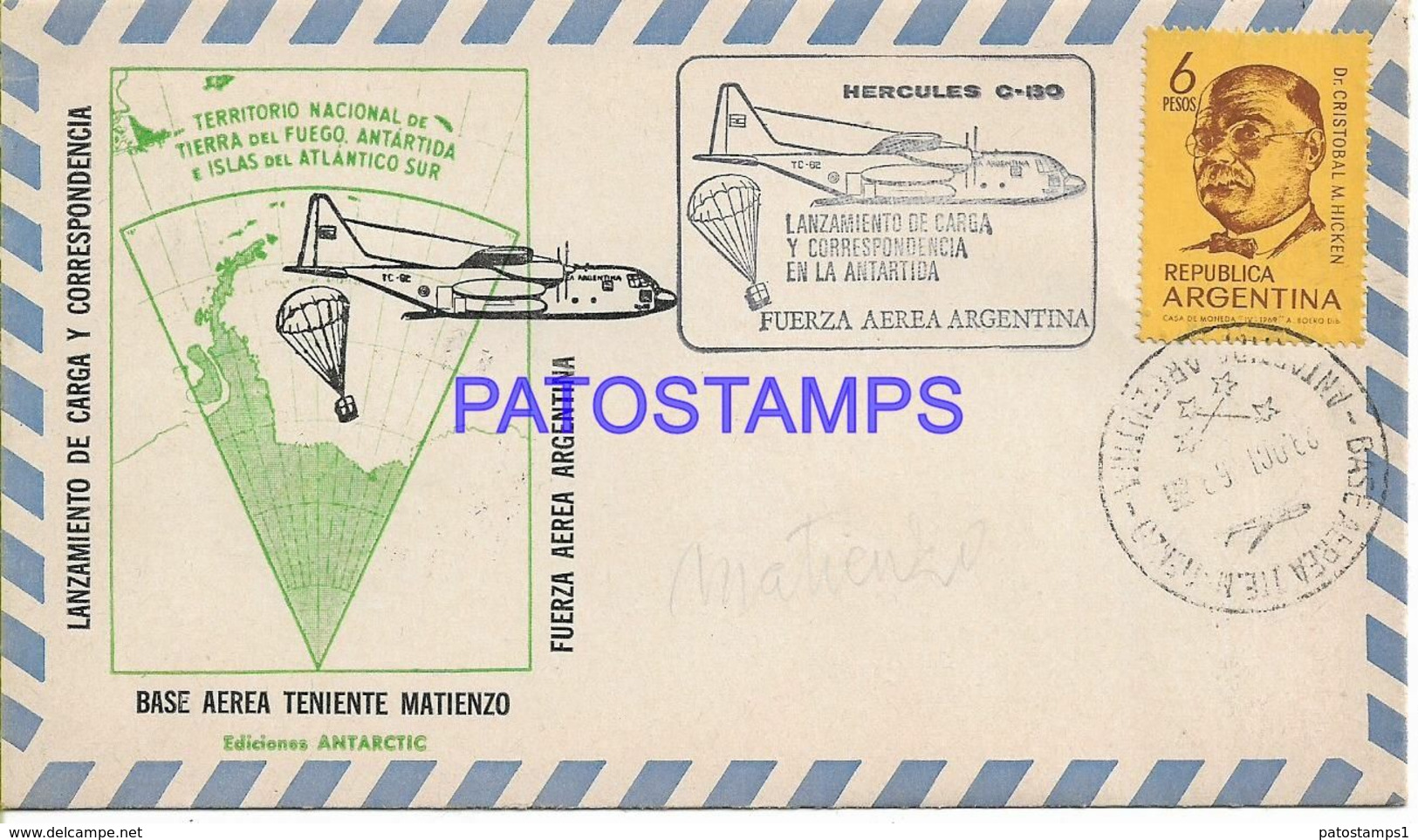 142421 ARGENTINA BUENOS AIRES COVER CANCEL ANTARTIDA ANTARCTICA AVIATION FUERZA AEREA TENIENTE MATIENZO 1969 NO POSTCARD - Otros & Sin Clasificación