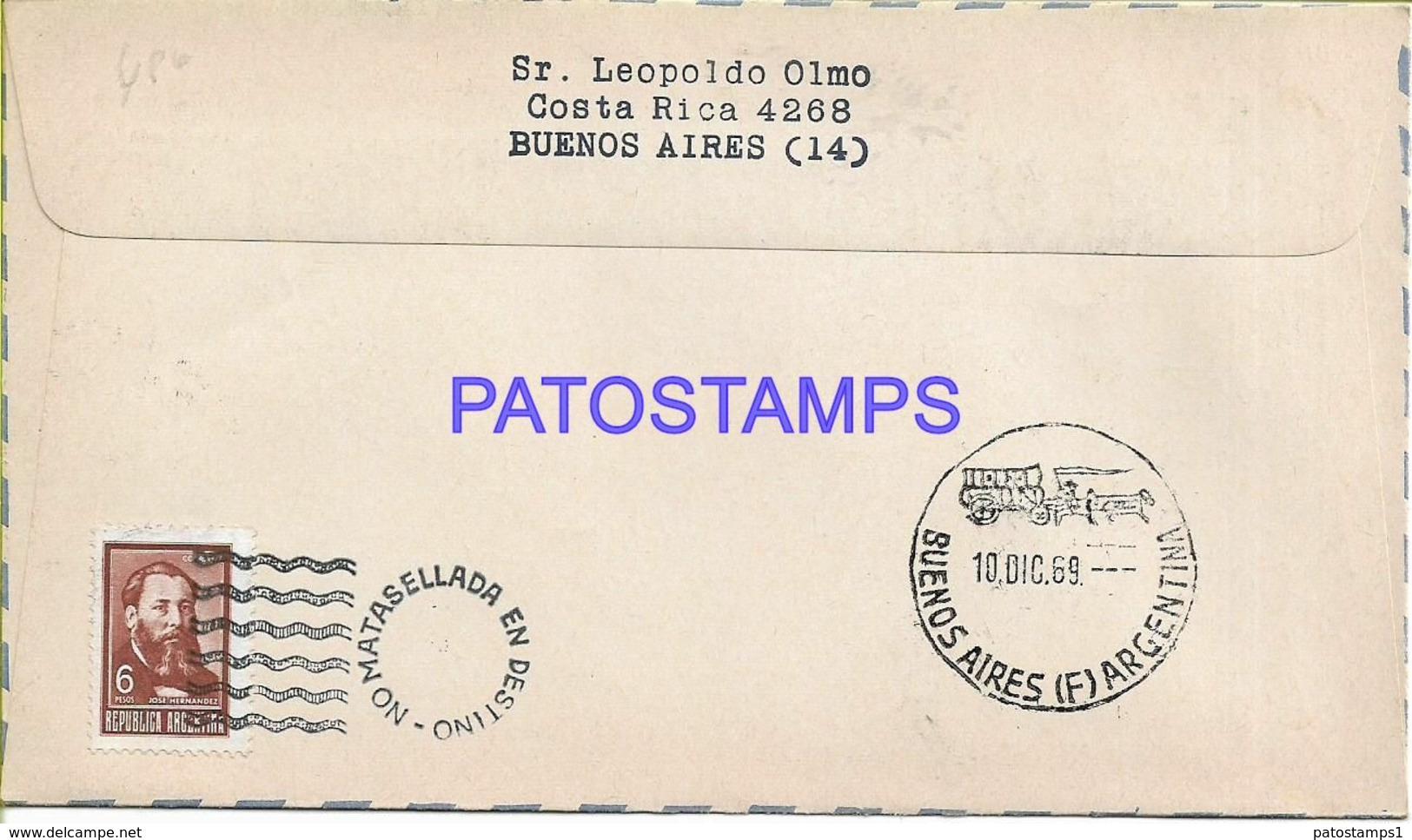 142421 ARGENTINA BUENOS AIRES COVER CANCEL ANTARTIDA ANTARCTICA AVIATION FUERZA AEREA TENIENTE MATIENZO 1969 NO POSTCARD - Sonstige & Ohne Zuordnung