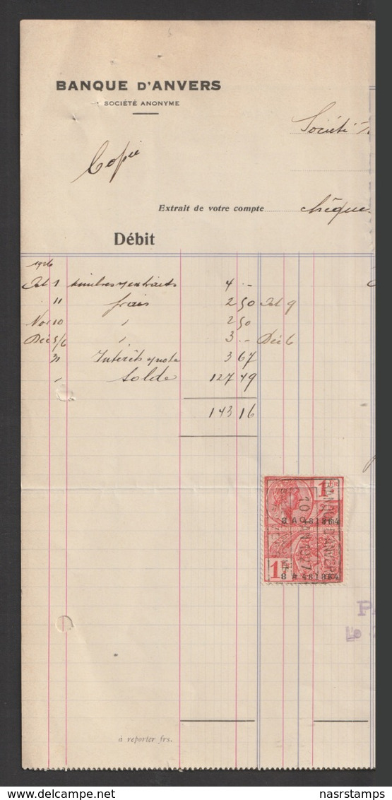 Egypt - 1926 - Very Rare - Banque D'ANVERS - Old Statement - Nice Revenue - Lettres & Documents