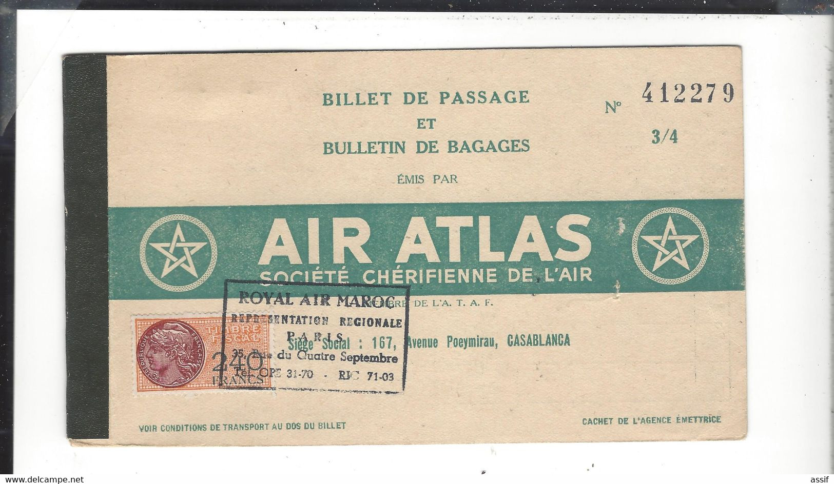 BILLET D'AVION AIR ATLAS ROYAL AIR MAROC MAURICE BELLONTE AVIATION AIRLINE PASSENGER TICKET 2 Billets /FREE SHIPPING R - Sin Clasificación