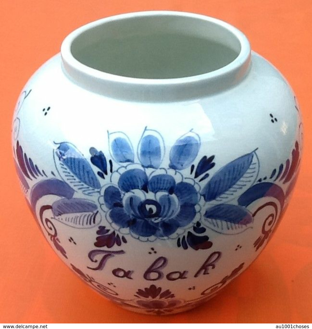 Pot à Tabac (Tabak) Ancien Faïence Blanche Décor Delft Bleu  Hauteur : 160mm - Delft (NLD)