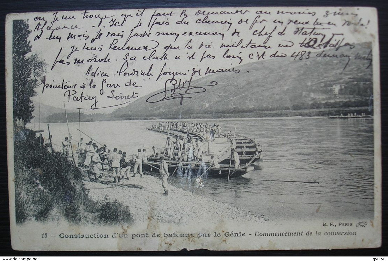 1908 Timbre F.M, Convoyeur Chartres à Orléans Sur Carte Construction D'un Pont De Bateaux Par Le Génie - Sellos Militares Desde 1900 (fuera De La Guerra)