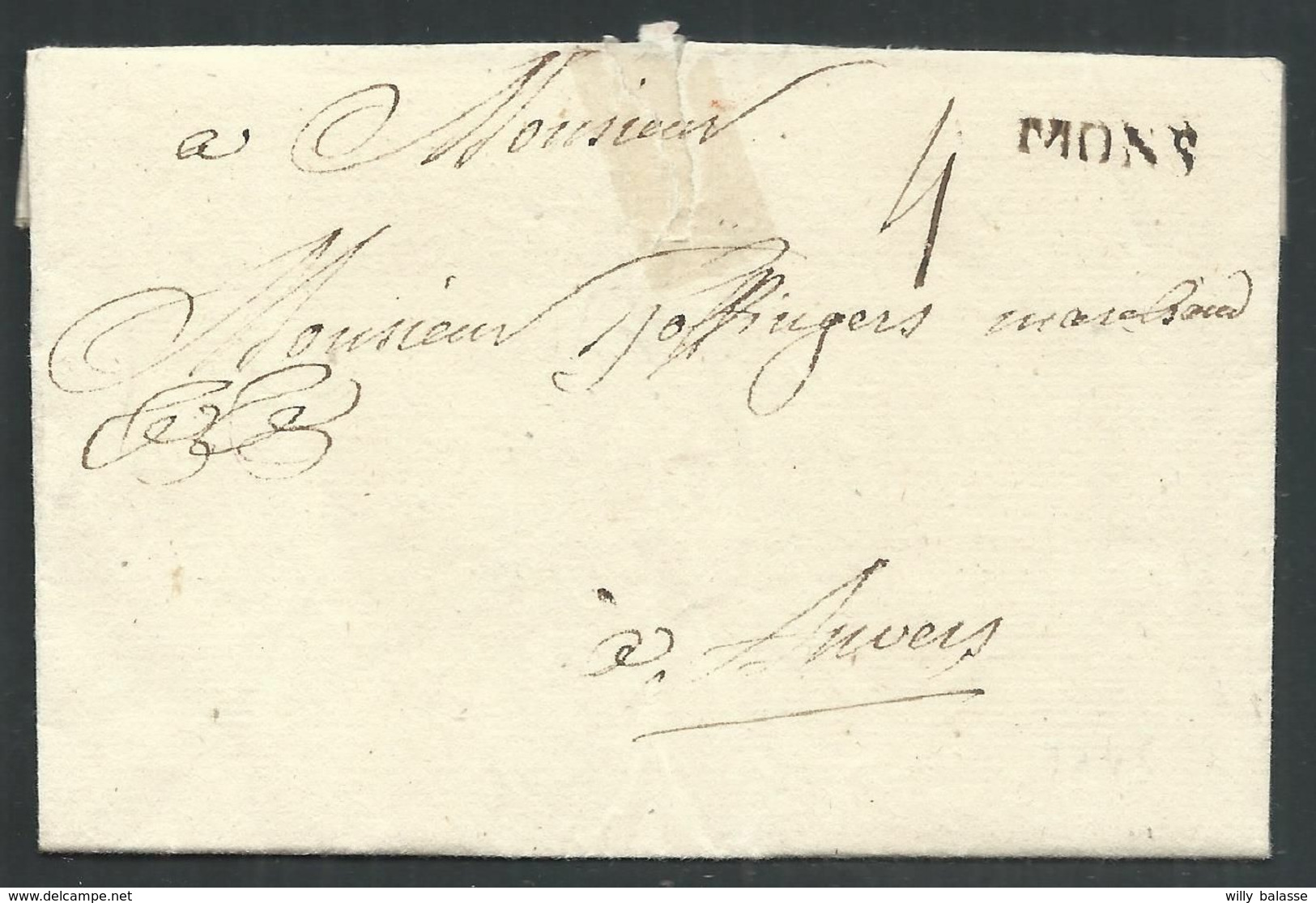 L  1745 Marque MONS + "4" Pour Anvers - 1714-1794 (Paises Bajos Austriacos)