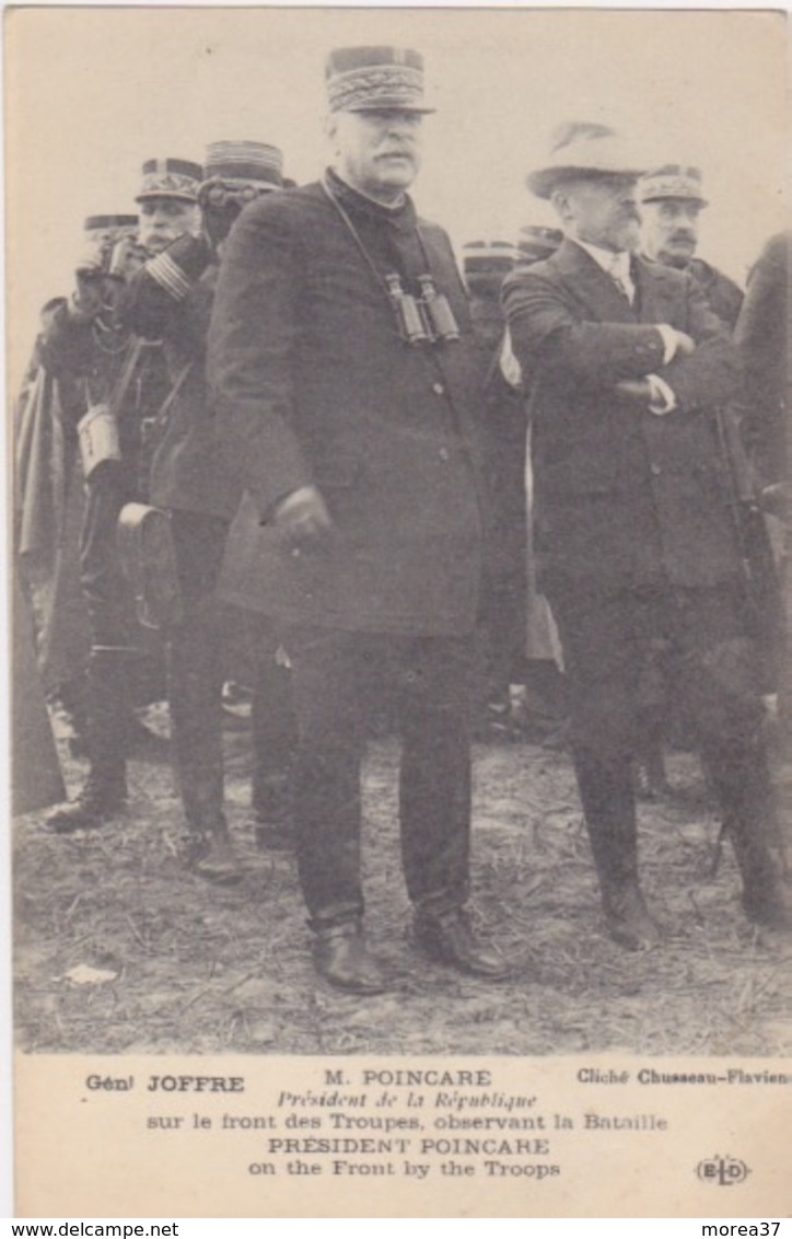 Général JOFFRE   Mr POINCARE Président De La République Sur Le Front Observant La Bataille - Inaugurations