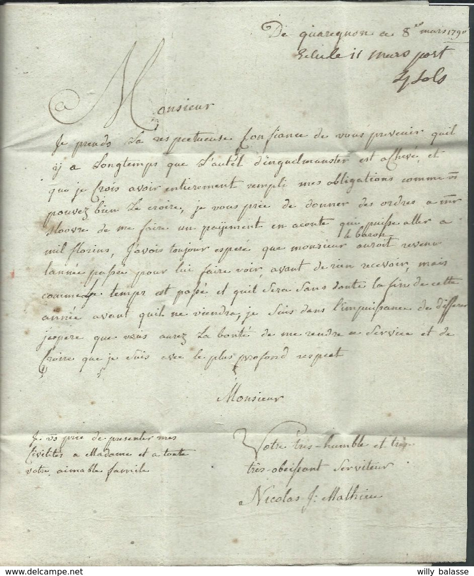 L  Datée De Quaregnon 1790 Marque MONS + "3" Pour Vilvoorde - 1789-1790 (Brabant Revolution)