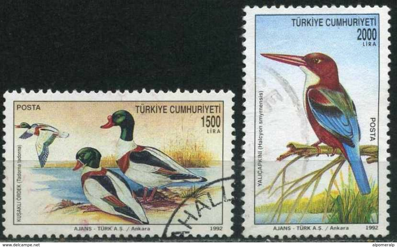 Turkey 1992 - Mi. 2956-57 O, World Environment Day (Birds) | Shelduck | White-throated Kingfisher (Halcyon Smyrnensis) - Gebruikt