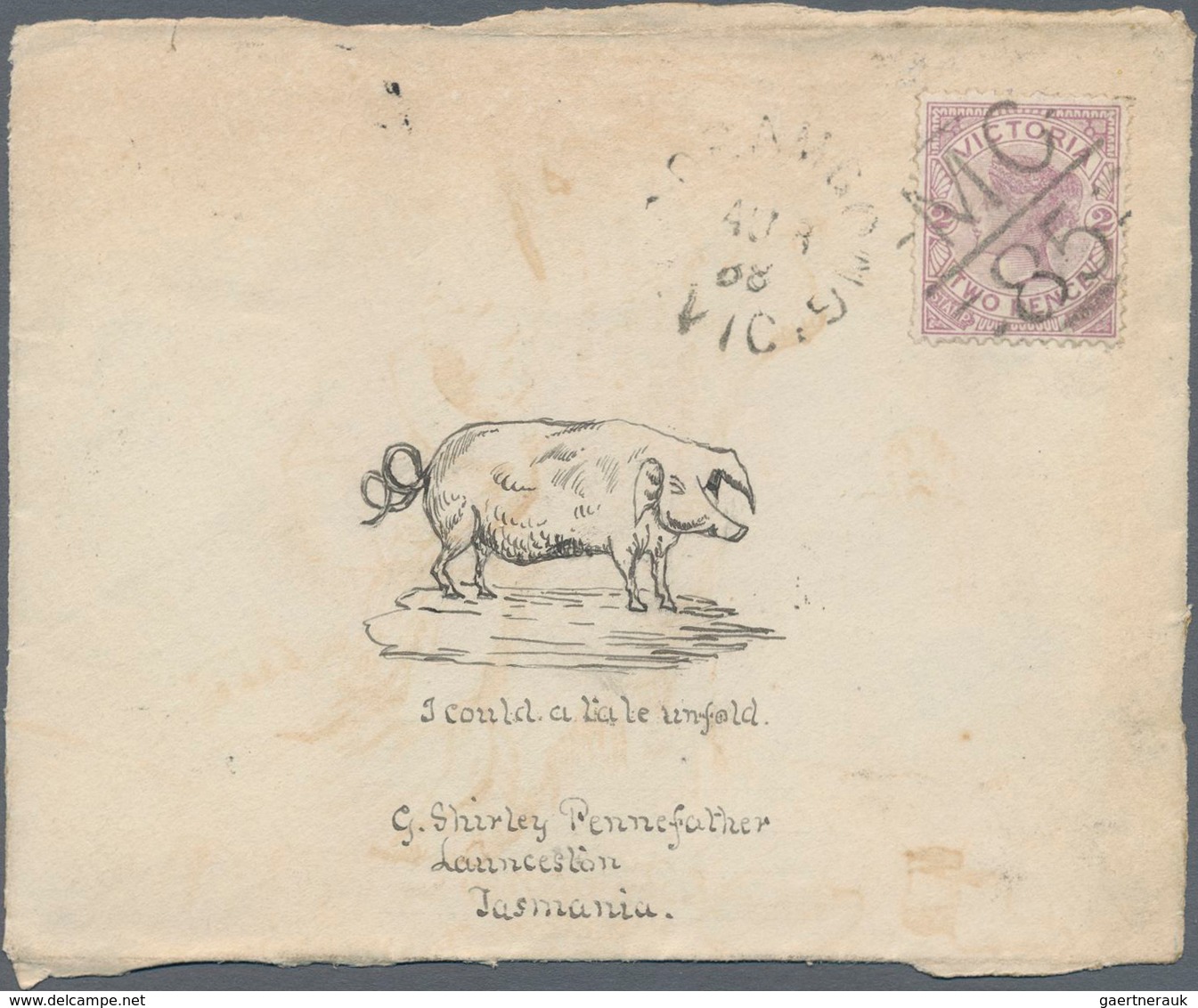 Victoria: 1884/89 (ca.), 2d Violet QV Used On Six Cover Fronts All With Beautiful Hand-illustrated A - Brieven En Documenten