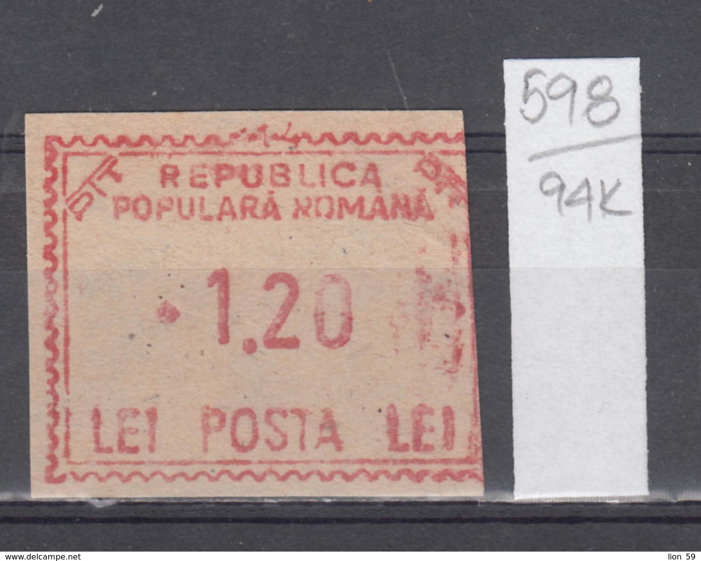 94K598 /  Machine Stamps (ATM) - 1.20 Lei - Republica Populara Romana , Romania Rumanien Roumanie Roemenie - Maschinenstempel (EMA)