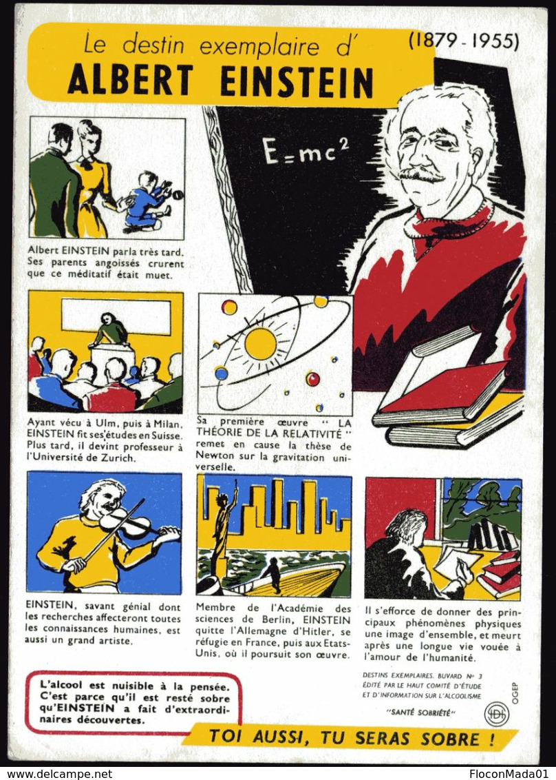 Buvard Prévention Alcoolisme Santé Sobriété N°3 Voir Série 10 Années 1960 Albert Einstein V. Explications - Collections, Lots & Series