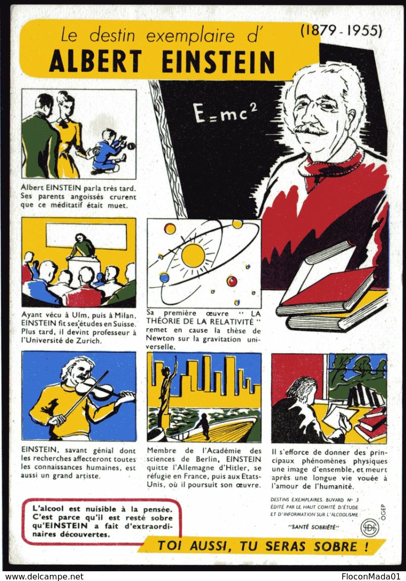Buvard Prévention Alcoolisme Santé Sobriété N°3 Voir Série 10 Années 1960 Albert Einstein V. Explications - Collections, Lots & Series