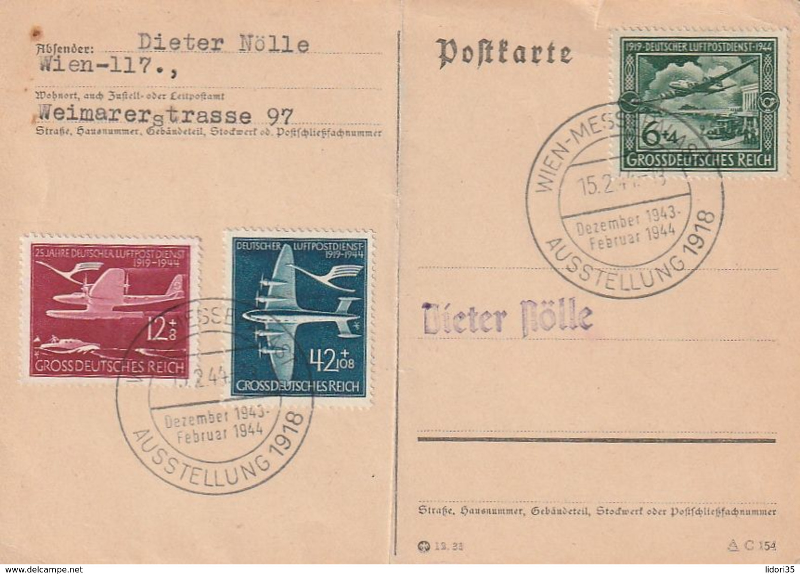 Deutsches Reich / 1944 / Mi. 866-868 "Luftpostdienst" Auf Postkarte (A541) - Lettres & Documents