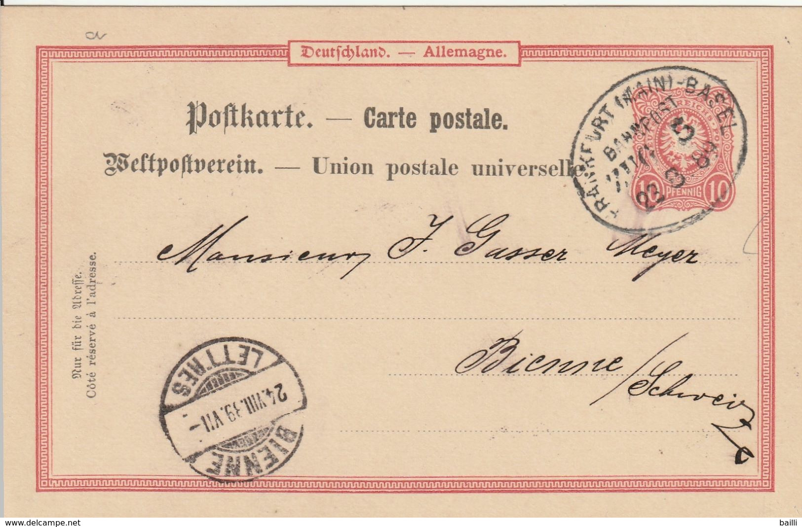 Allemagne Ambulant Frankfurt - Basel Sur Entier Postal 1889 - Otros & Sin Clasificación