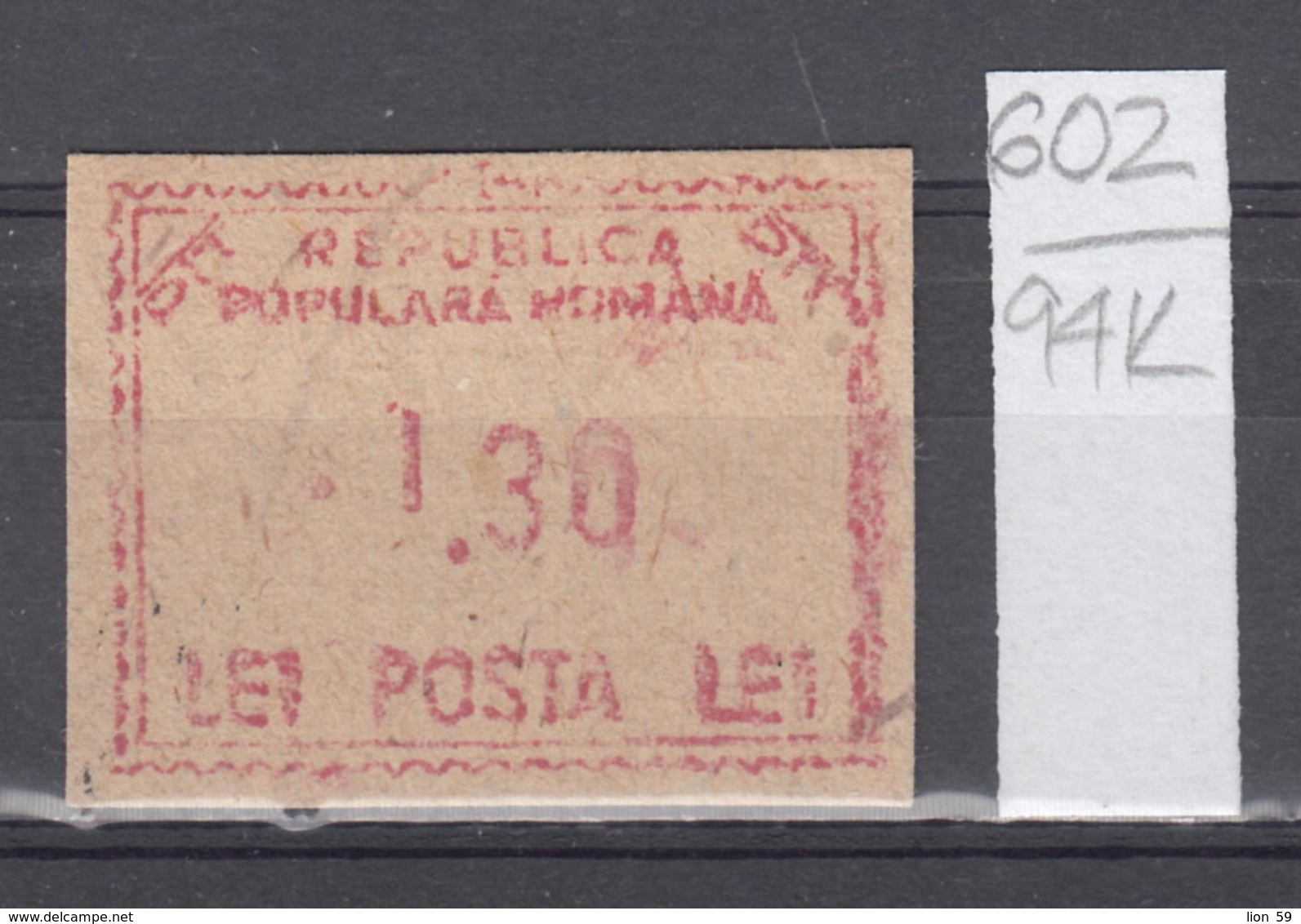 94K602 /  Machine Stamps (ATM) - 1.30 Lei - Republica Populara Romana , Romania Rumanien Roumanie Roemenie - Maschinenstempel (EMA)
