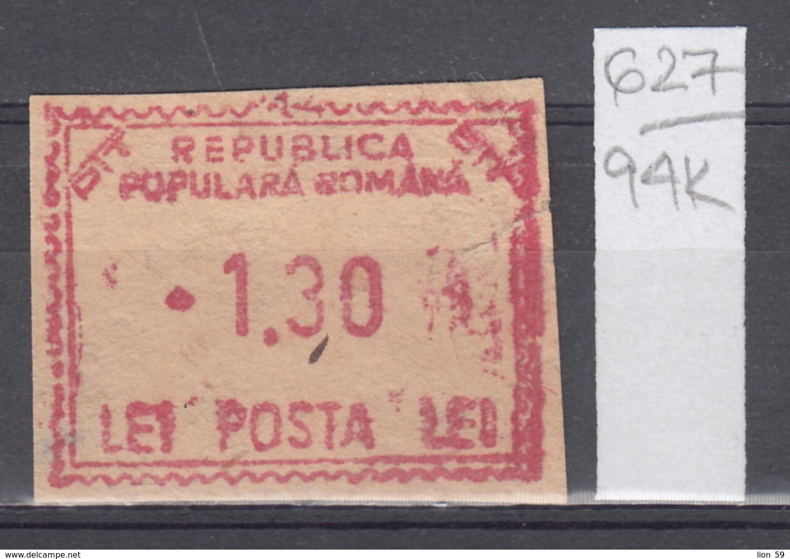 94K627 /  Machine Stamps (ATM) - 1.30 Lei - Republica Populara Romana , Romania Rumanien Roumanie Roemenie - Frankeermachines (EMA)