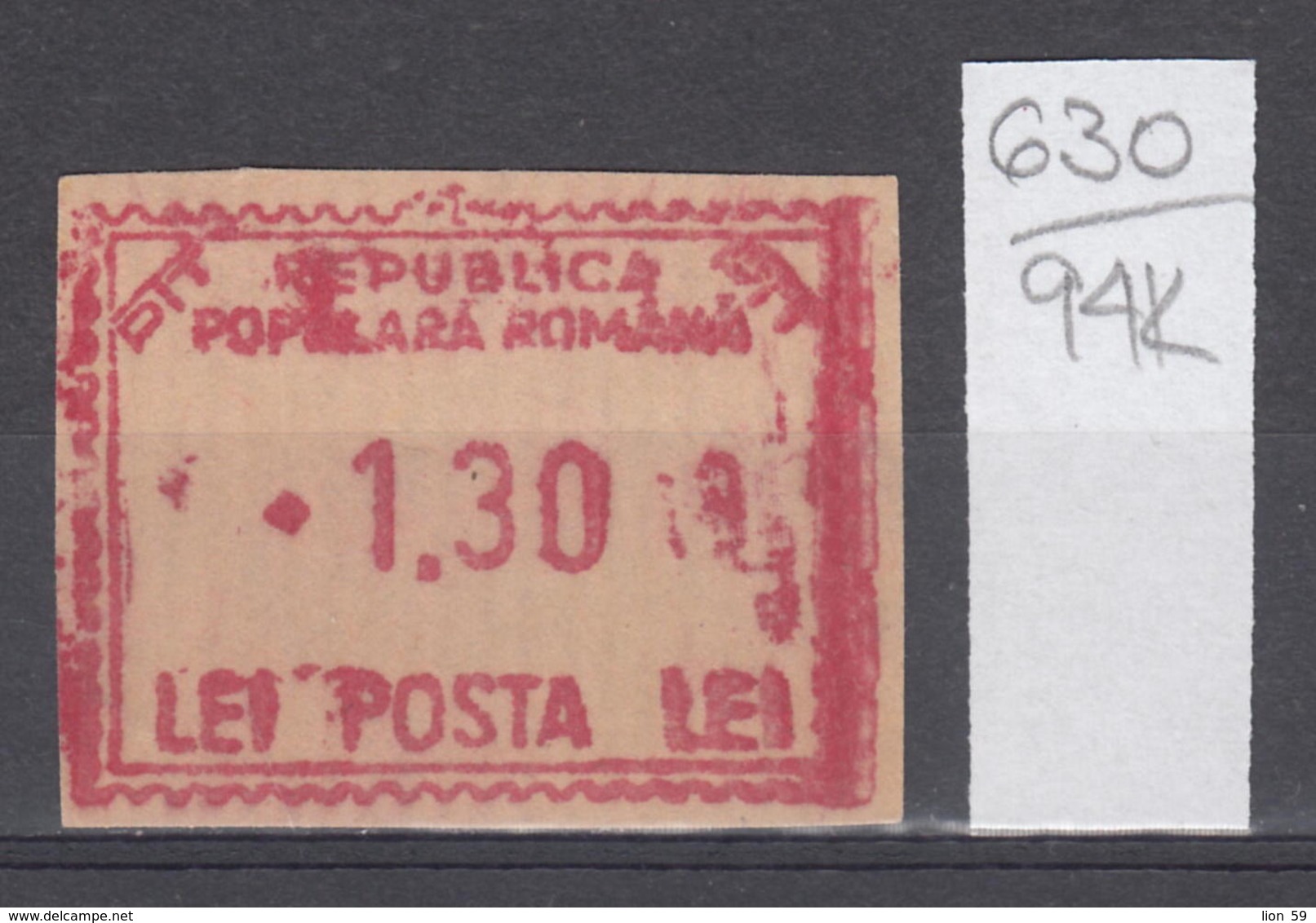 94K630 /  Machine Stamps (ATM) - 1.30 Lei - Republica Populara Romana , Romania Rumanien Roumanie Roemenie - Frankeermachines (EMA)