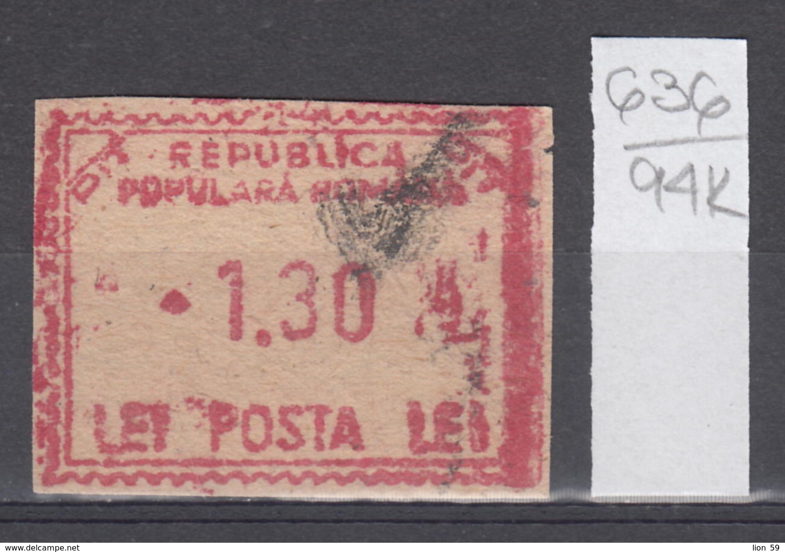 94K636 /  Machine Stamps (ATM) - 1.30 Lei - Republica Populara Romana , Romania Rumanien Roumanie Roemenie - Franking Machines (EMA)