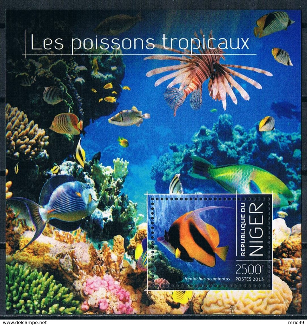 Bloc Sheet Poissons Tropicaux Poisson Vie Marine Fishes Fish Marine Life Tropical Neuf MNH ** Niger 2013 - Pesci