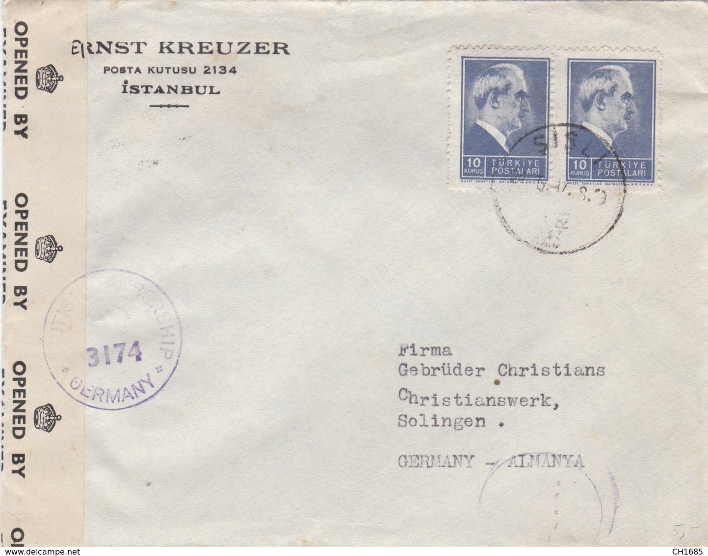 TURQUIE :  Lettre D'Istanbul Pour L'Allemagne Zone Britannique Cachet De Censure - Covers & Documents