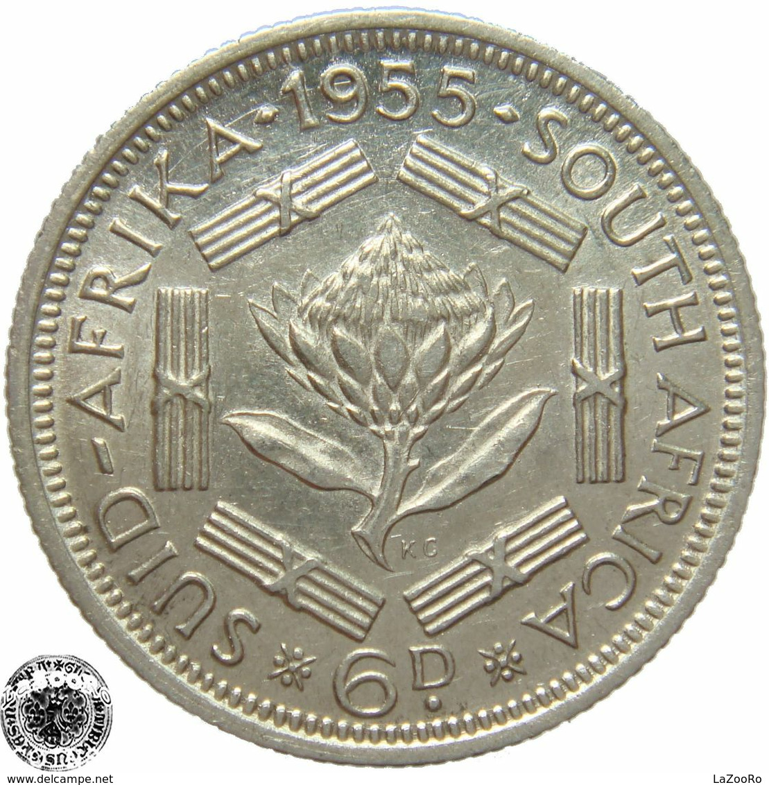 LaZooRo: South Africa 6 Pence 1955 XF / UNC - Silver - Sud Africa