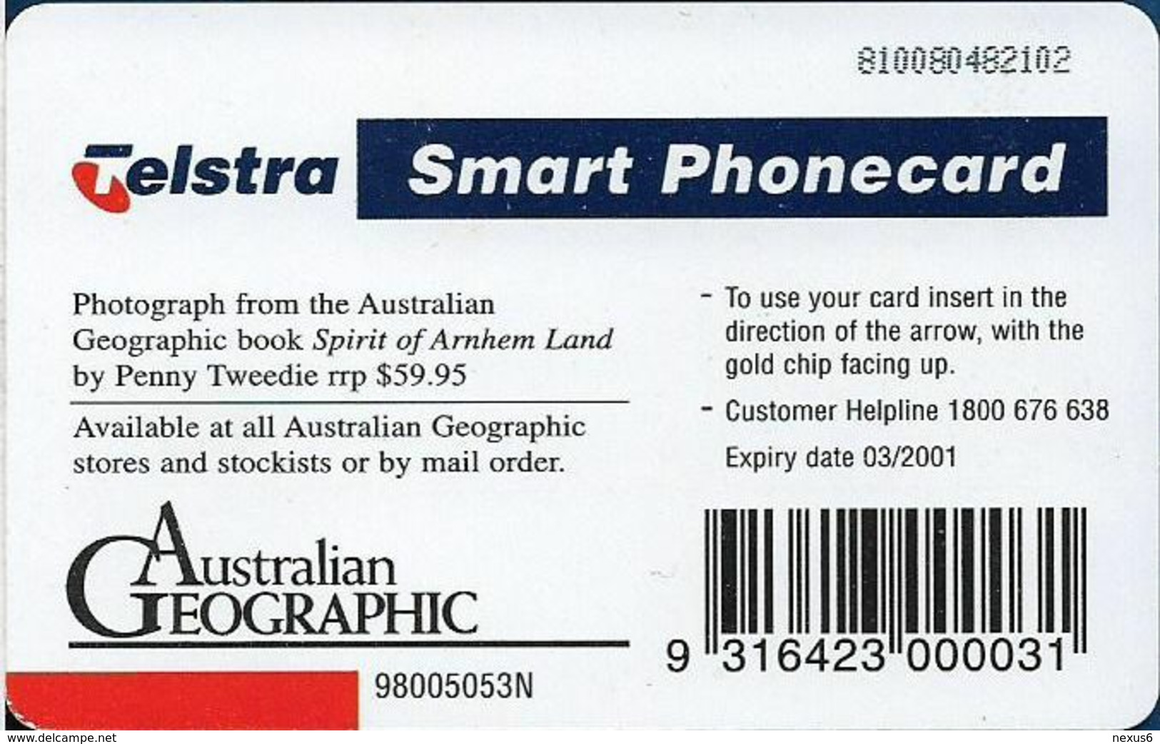 Australia - Telstra (Chip) - N Series 1998 Single Cards - Australian Geographic - Exp. 03.2001, 5$, Used - Australië