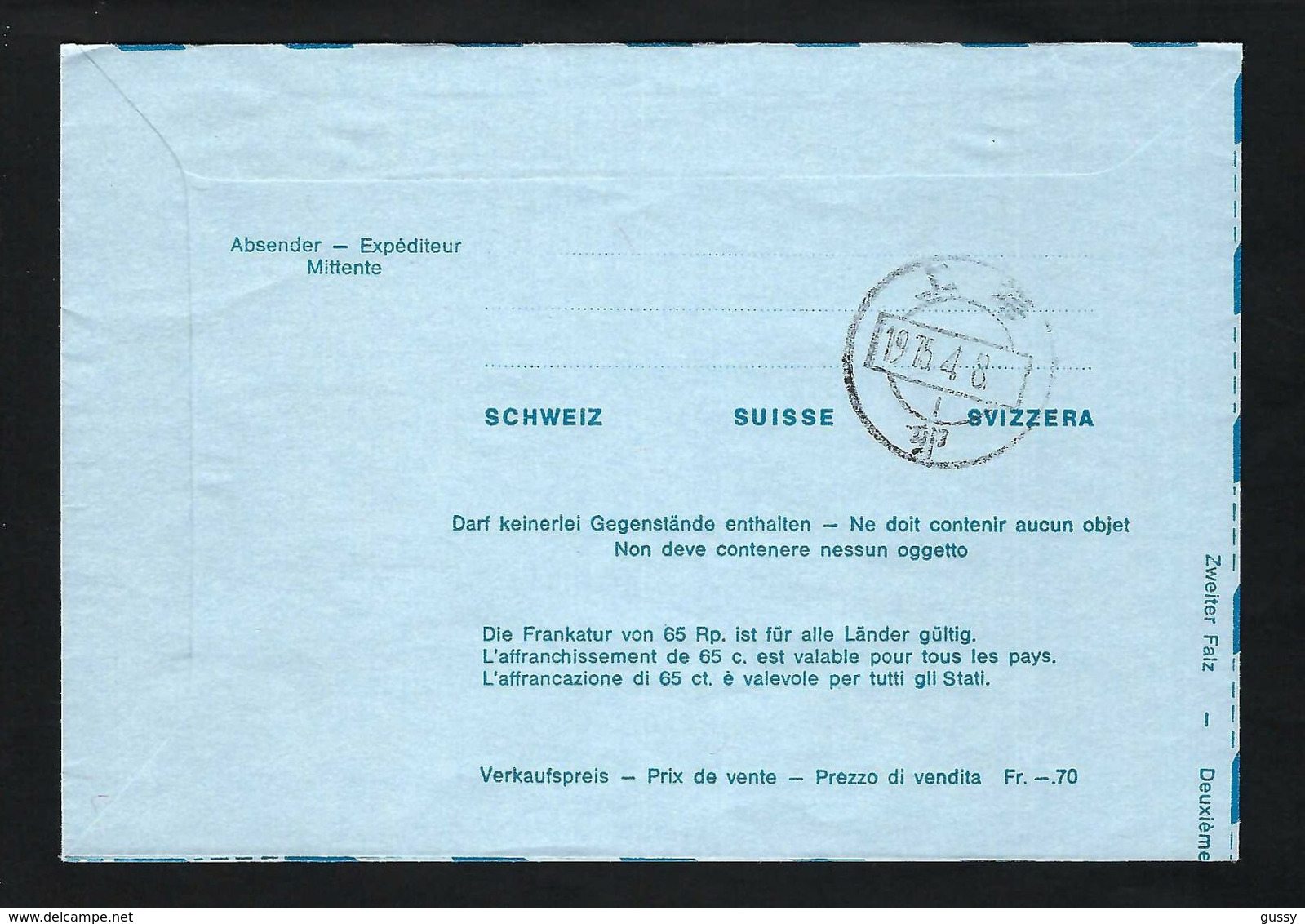 SUISSE Poste Aérienne 1975: Aérogramme De Genève Pour Zürich Via Shangaï Avec Le ZNr. 536,  Obl. CAD Spéciaux - Other & Unclassified