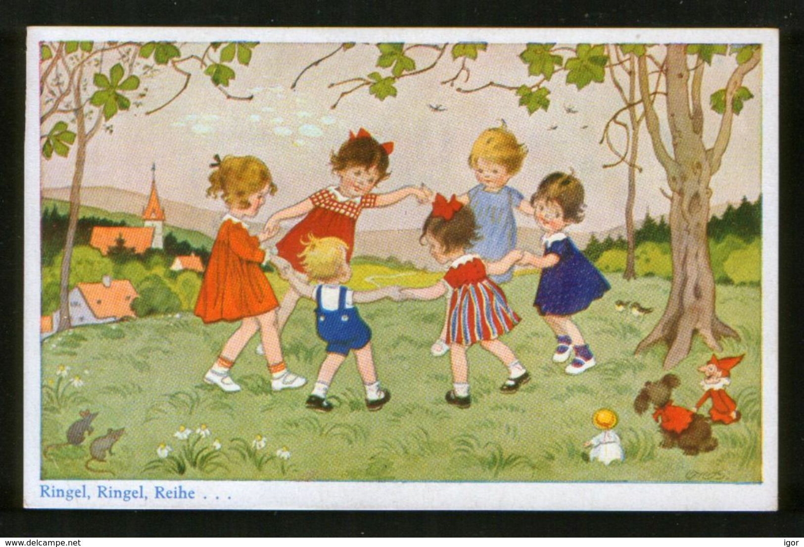 Germany Old Postcard AK Fritz Baumgarten. Ringel, Ringel, Reihe - Children, Dolls, Mice - Baumgarten, F.