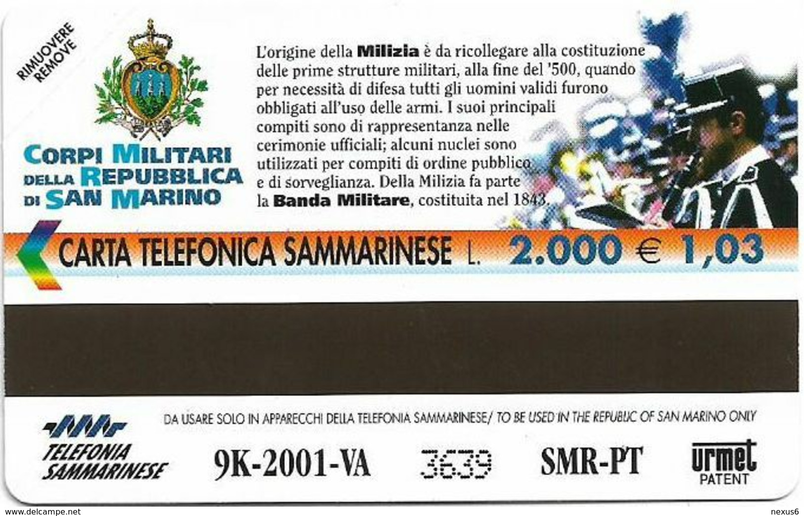 San Marino (URMET) - RSM-072 - San Marino Army - La Milizia - 11.2001, 2.000L, 9.000ex, Mint - San Marino