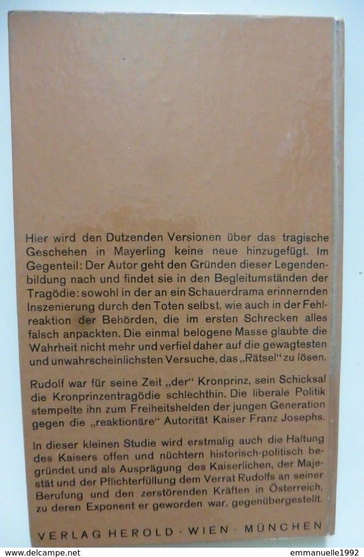 Kronprinzen Mythos - Emil Franzel 1953 - Rudolf Von Habsburg Mayerling - RARE ! - Biografía & Memorias