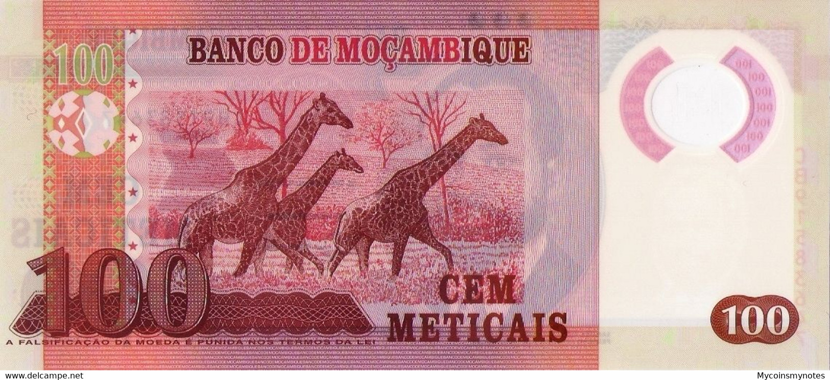 MOZAMBIQUE 100 Meticais, 2017, P152, UNC, "Giraffe" New Signature - Mozambico