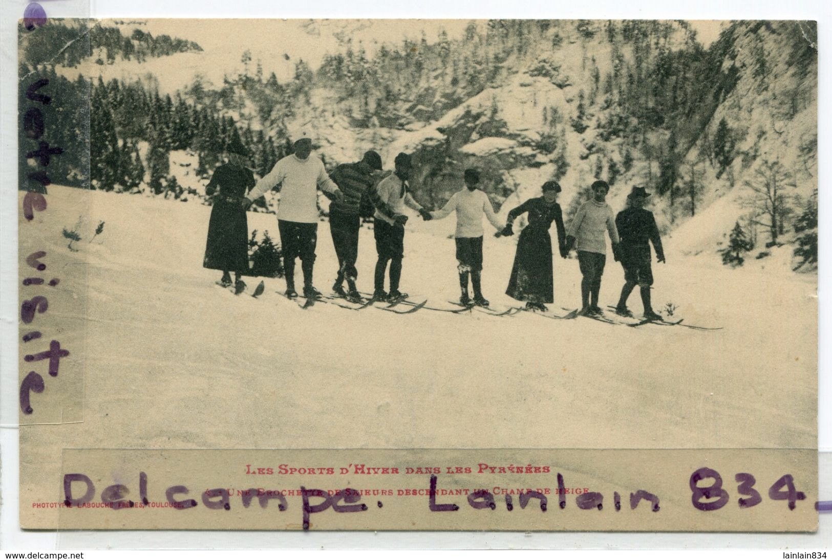 - 4 - Une Brochette De Skieurs, ( P. O ). Sport D'hiver Dans Les Pyrénées, épaisse, Animation, écrite, Scans. - Sonstige & Ohne Zuordnung