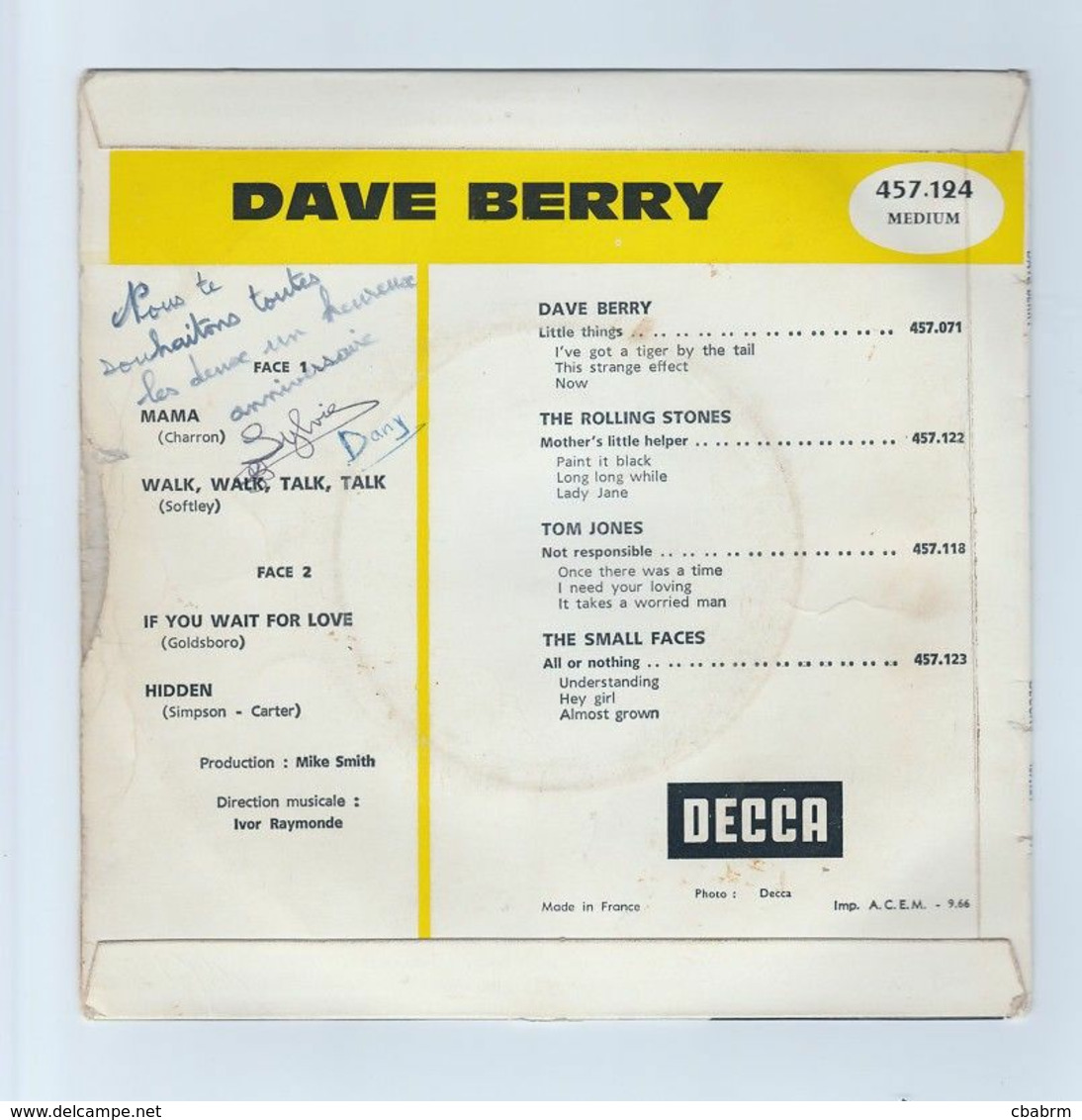 EP 45 TOURS DAVE BERRY MAMA 1966 DECCA 457.124 - Disco & Pop