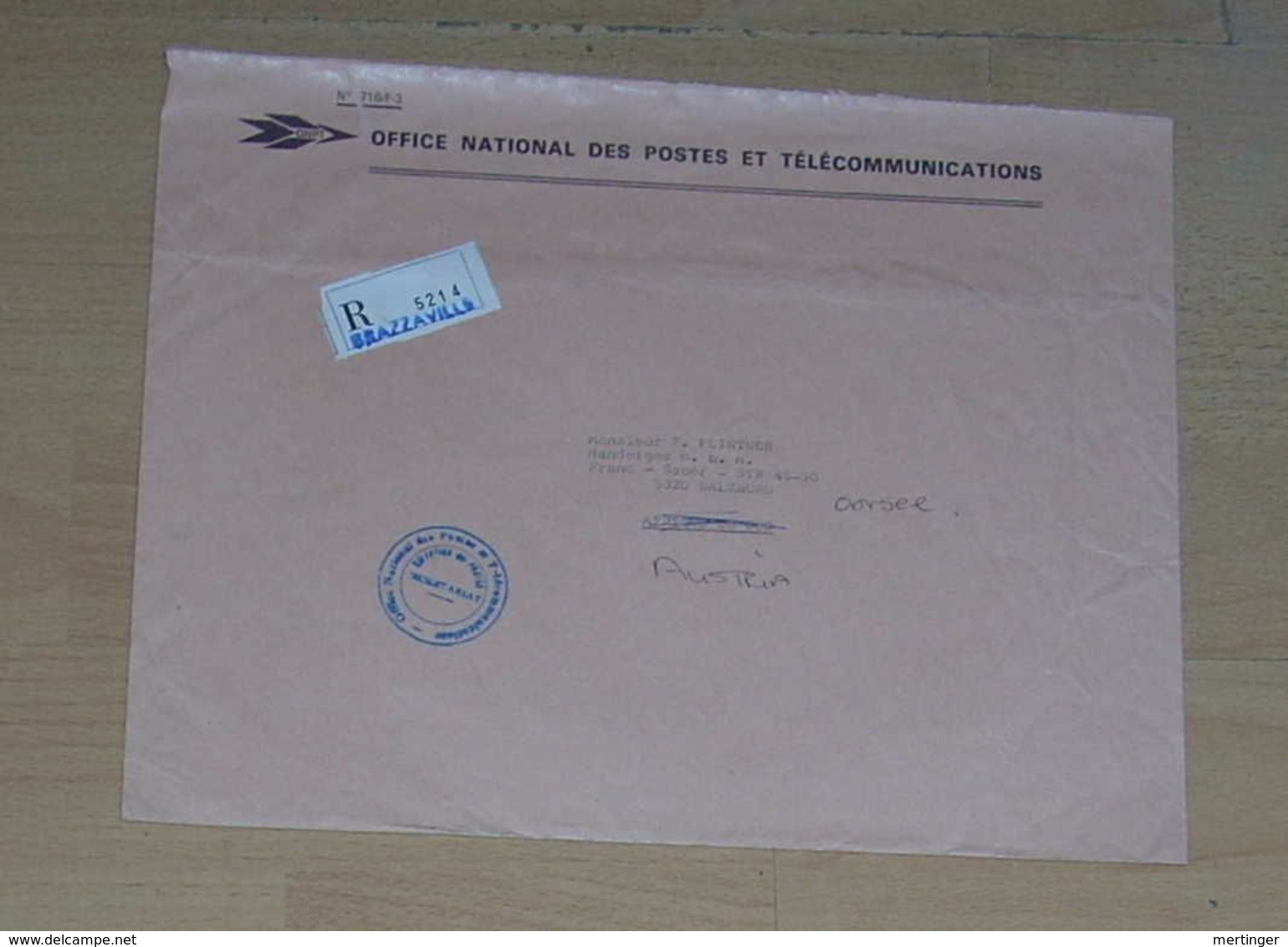 Kongo Congo Ca 1997 Registered Official Airmail Cover Big Size BRAZZAVILLE To SALZBURG Austria - Lettres