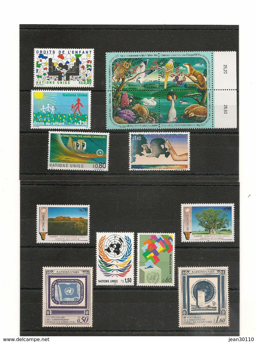 NATIONS-UNIES GENÈVE  Année 1991 Complète  N° Y/T : 202/221** COTE: 40,00 € - Neufs