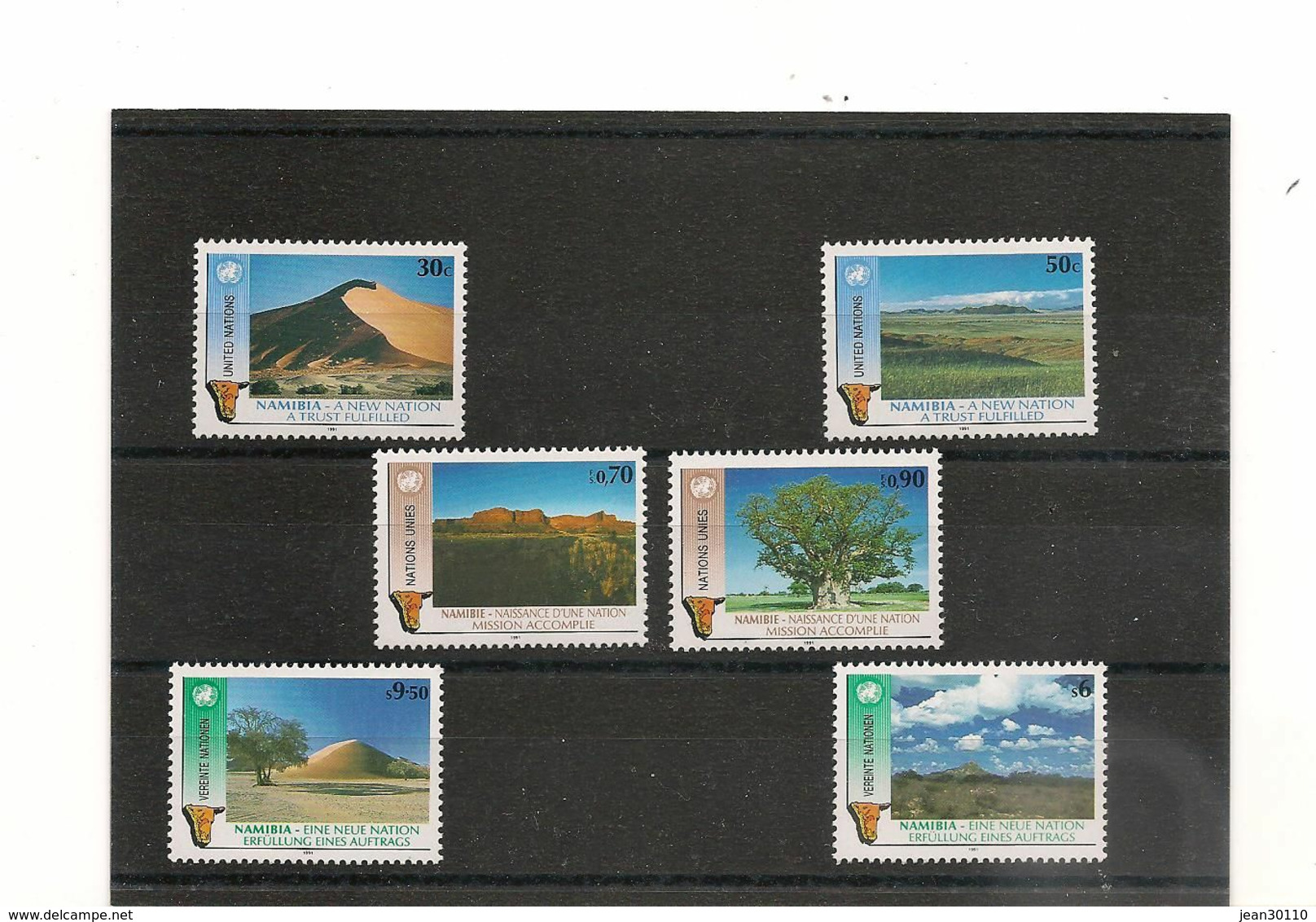 NATIONS-UNIES  Année 1991  NAMIBIE NAISSANCE D'UNE NATION** - New York/Geneva/Vienna Joint Issues