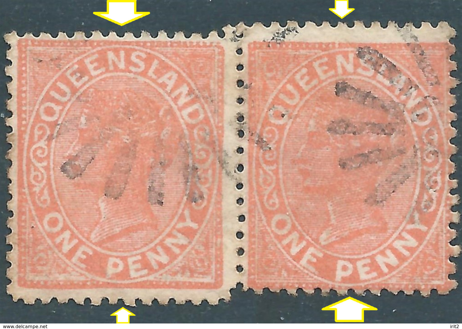 AUSTRALIA,Queensland,1879-1881 Queen Victoria,1P Orange In Pairs,the Peculiarity Of The Not Linear Perforation !!! - Ungebraucht