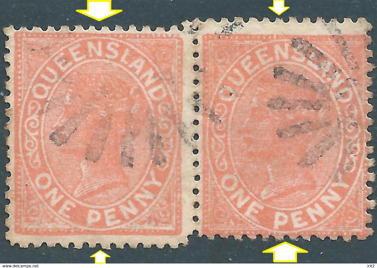 AUSTRALIA,Queensland,1879-1881 Queen Victoria,1P Orange In Pairs,the Peculiarity Of The Not Linear Perforation !!! - Ongebruikt