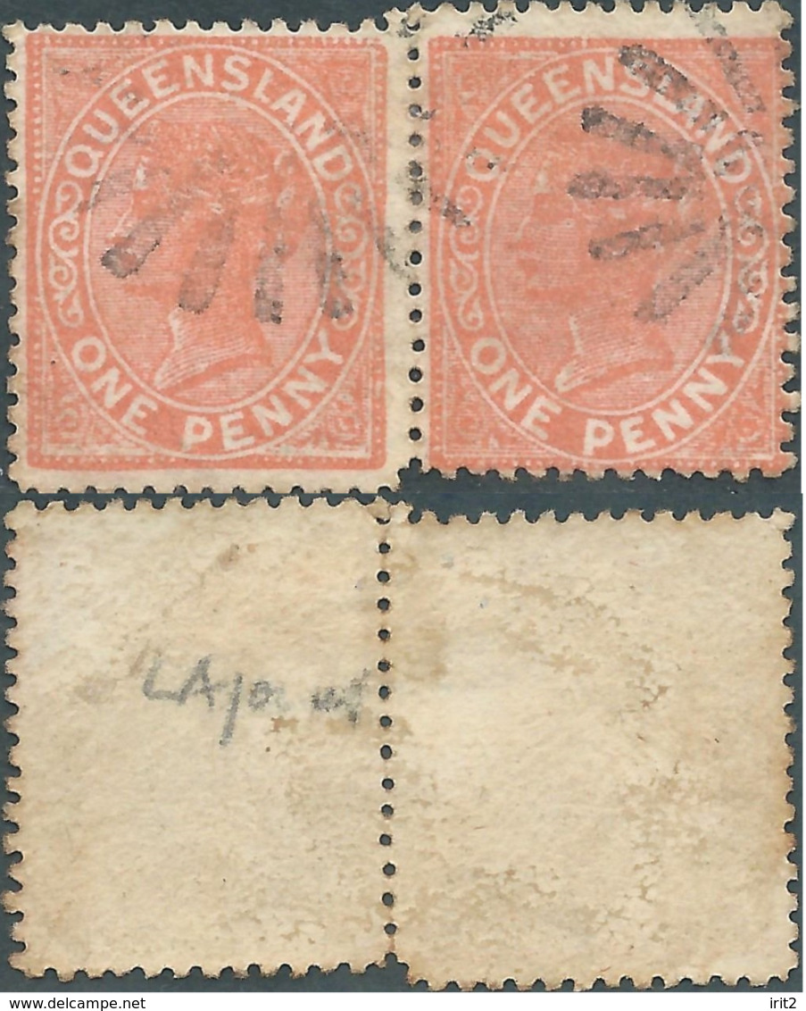 AUSTRALIA,Queensland,1879-1881 Queen Victoria,1P Orange In Pairs,the Peculiarity Of The Not Linear Perforation !!! - Mint Stamps