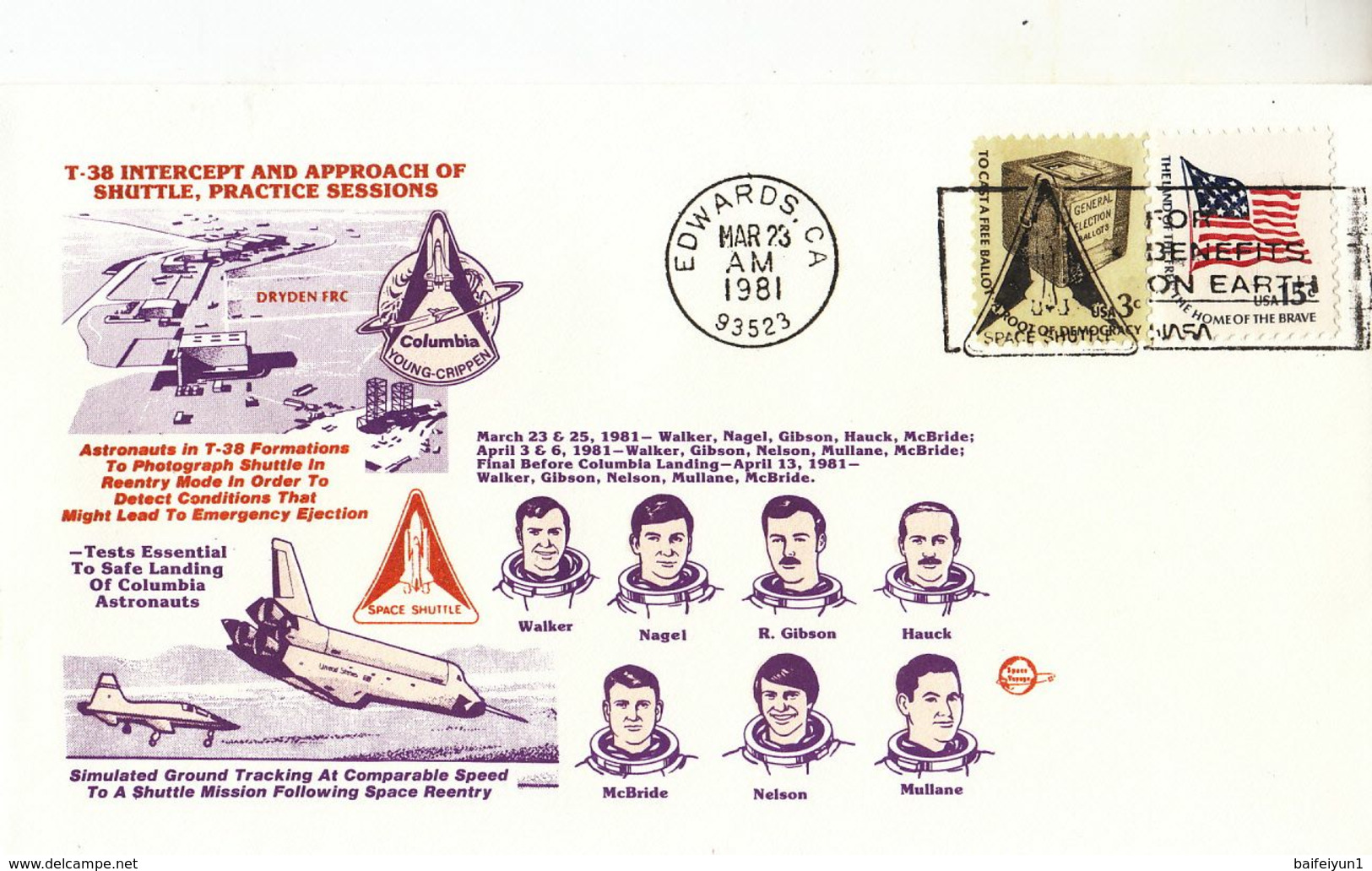USA 1981  T-38 Intercept And Approach Of Shuttle Practice Sessions Commemorative Cover B - Nordamerika
