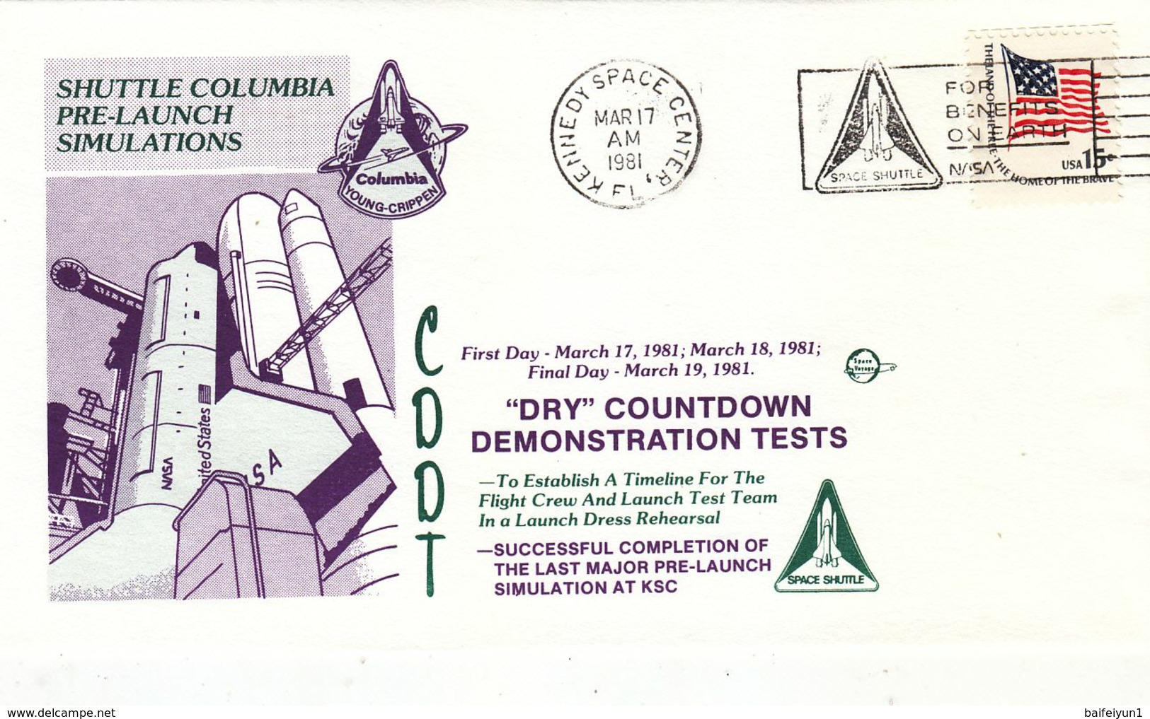 1981 USA Space Shuttle  Columbia (OV102) Pre-launch Simulation Commemorative Cover - North  America
