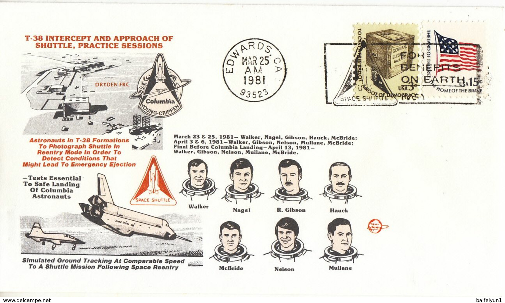 USA 1981  T-38 Intercept And Approach Of Shuttle Practice Sessions Commemorative Cover C - Amérique Du Nord