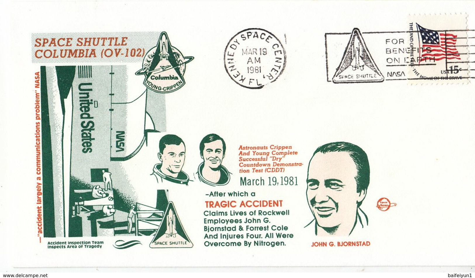 USA 1981 Space Shuttle Astronaunts Successful "Dry" Counterdown Demonstration Test Commemorative Cover - Amérique Du Nord