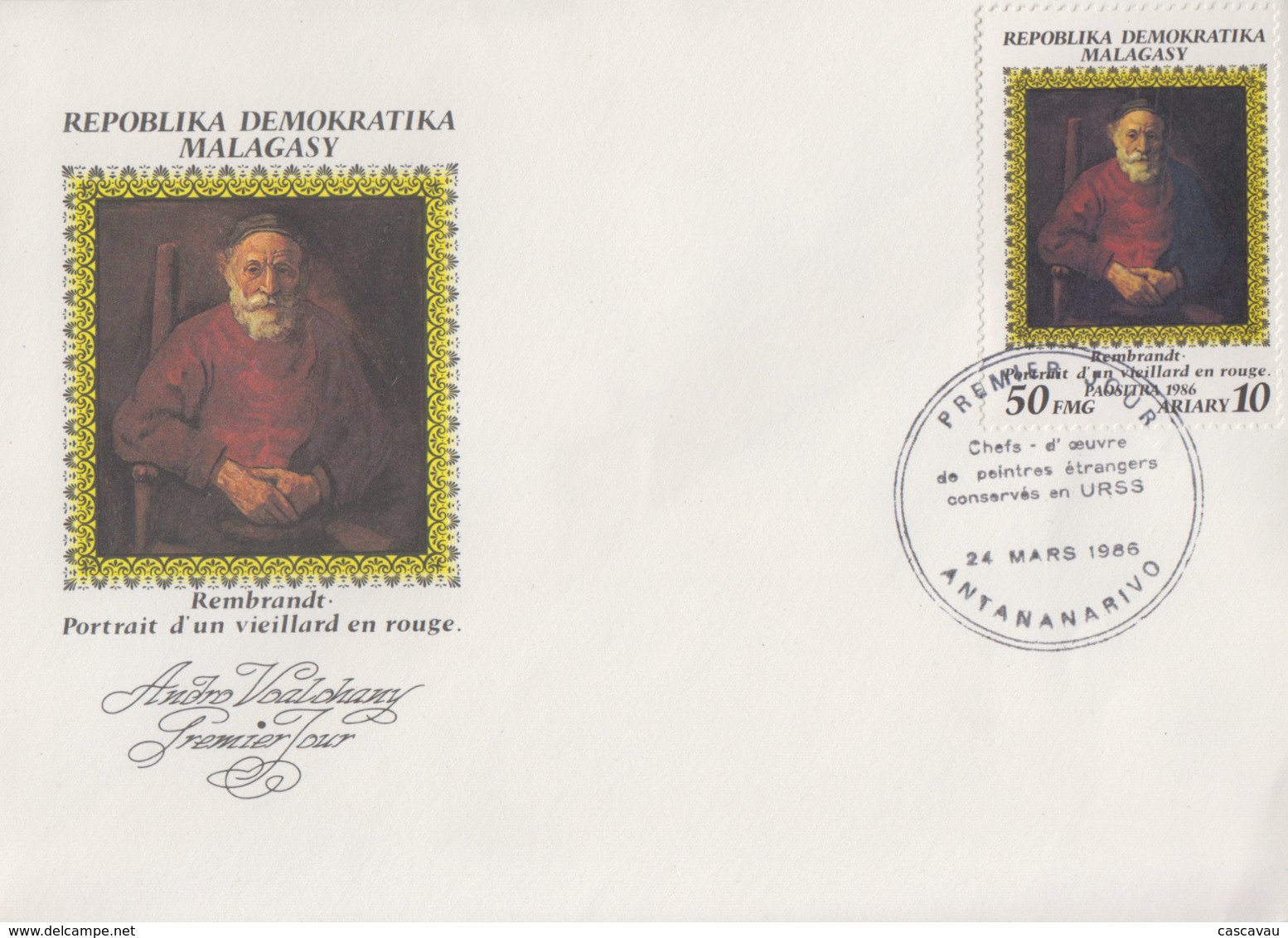 Enveloppe  FDC  1er  Jour   MADAGASCAR    Oeuvre  De  REMBRANDT   1986 - Rembrandt