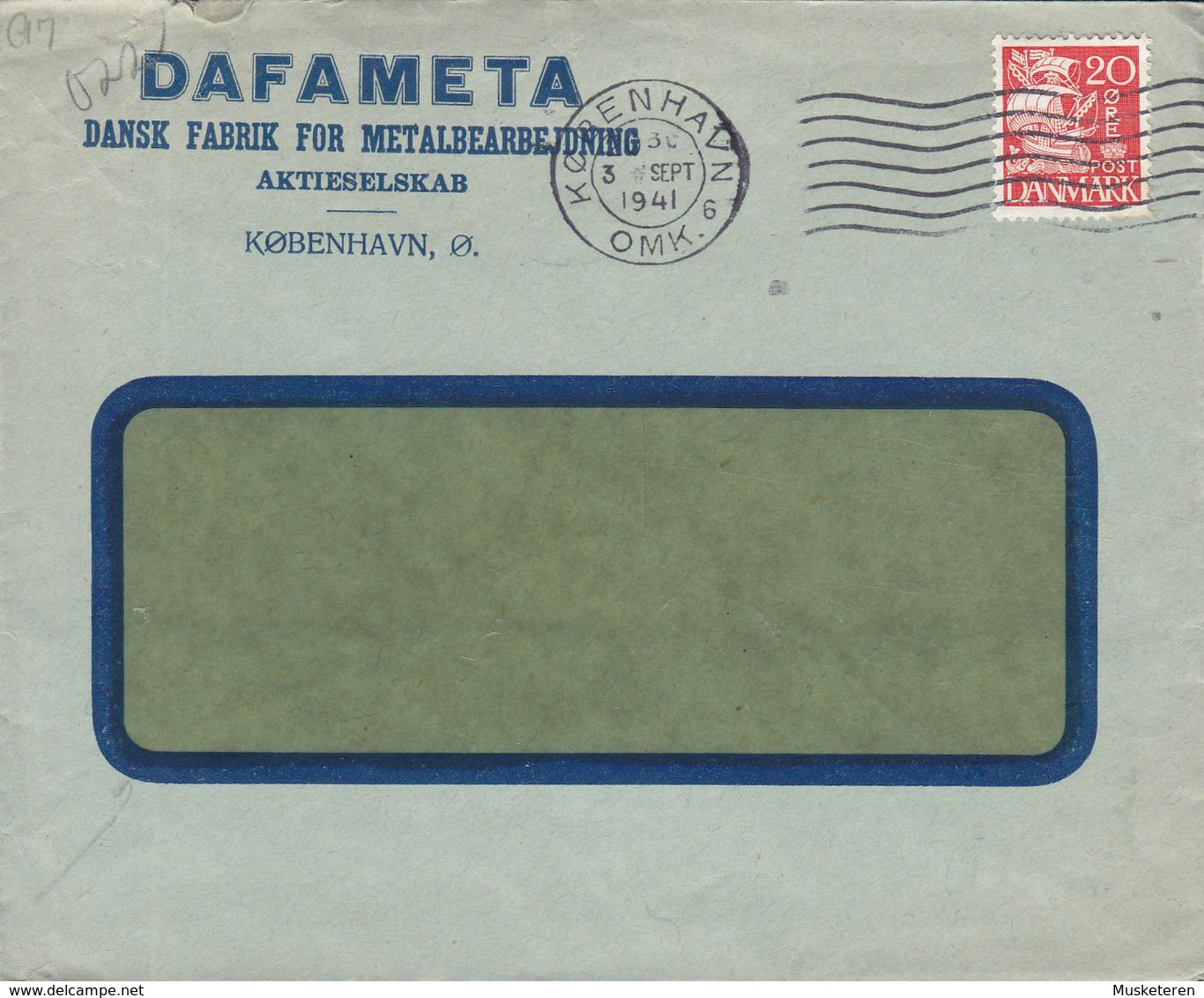 Denmark DAFAMETA, KØBENHAVN 1941 Cover Brief P & T KONTROLERET Censor Zensur Label Karavelle Stamp - Abarten Und Kuriositäten