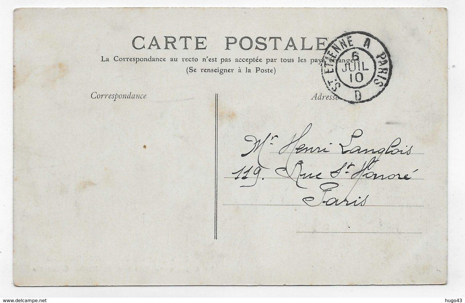 (RECTO / VERSO) ENVIRONS DE ST ETIENNE EN 1910 - N° 31 - CHEMIN DU BARRAGE - CACHET AMBULANT TRI FERROVIAIRE - CPA - Rochetaillee