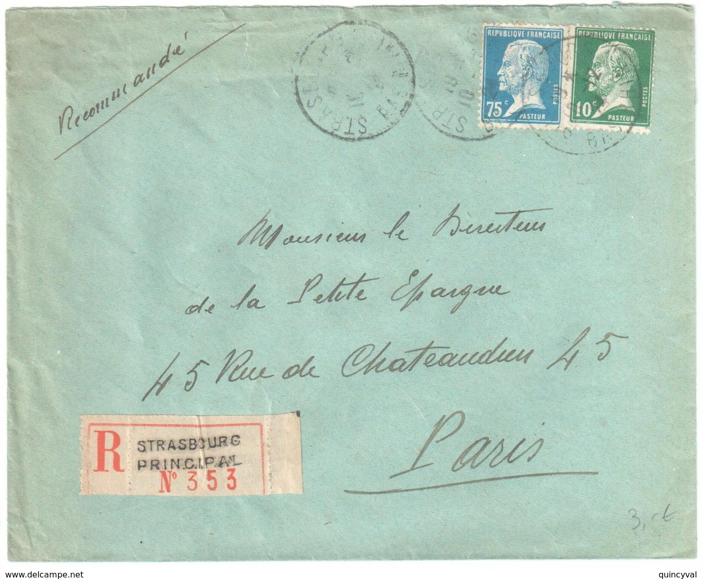 ARLES S RHONE Lettre Recommandée 1 F Pasteur Bord De Feuille 5c Blanc Yv 111 179 Ob 18 1 1926 - Covers & Documents